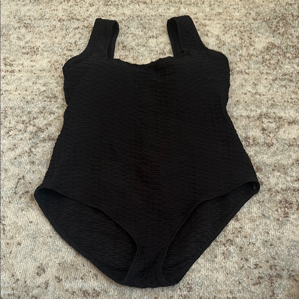 Gotex- Black Textured Swimsuit- tank style with removable cups.